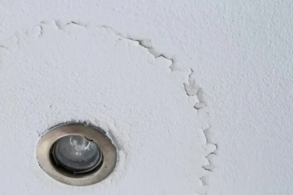 Ceiling corner showing mold growth and discoloration, indicating potential water damage and health risks associated with mold exposure.
After any kind of water intrusion,